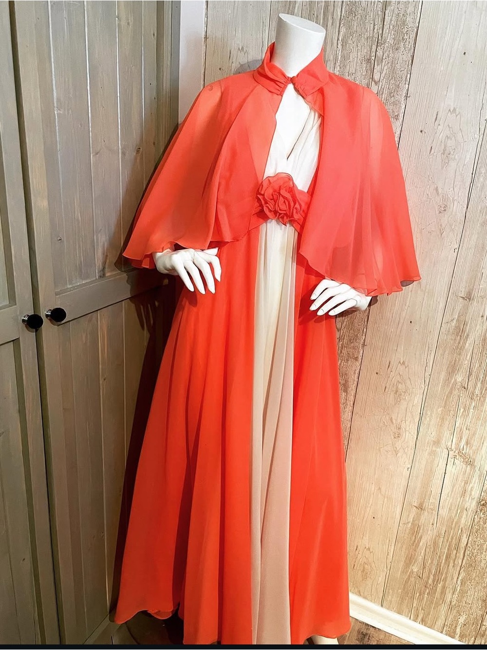 1970s chiffon gown with cape